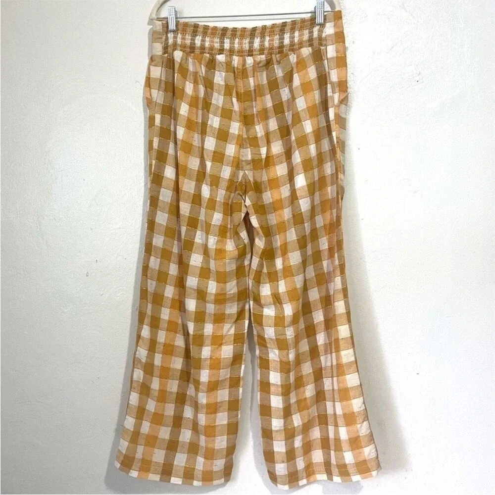 Ace & Jig Polly Plaid Cotton Wide Leg Pants in Fez Size L